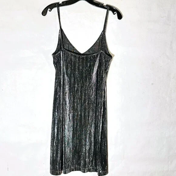 Mikai Size Large Slip Dress Charcoal Gray Black Metallic Shimmer Sexy Slinky - Picture 6 of 7